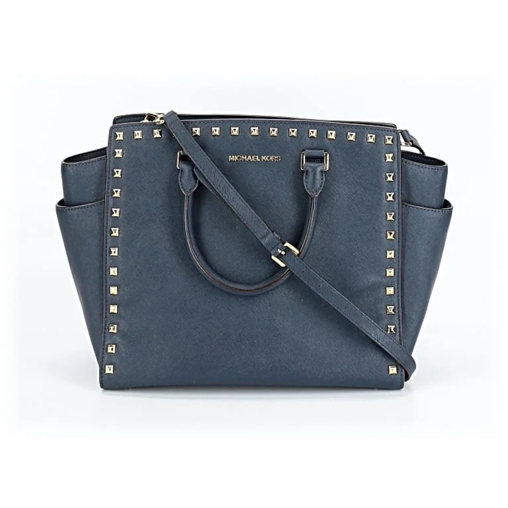 Michael Kors Selma Medium Studded Saffiano Leather Satchel